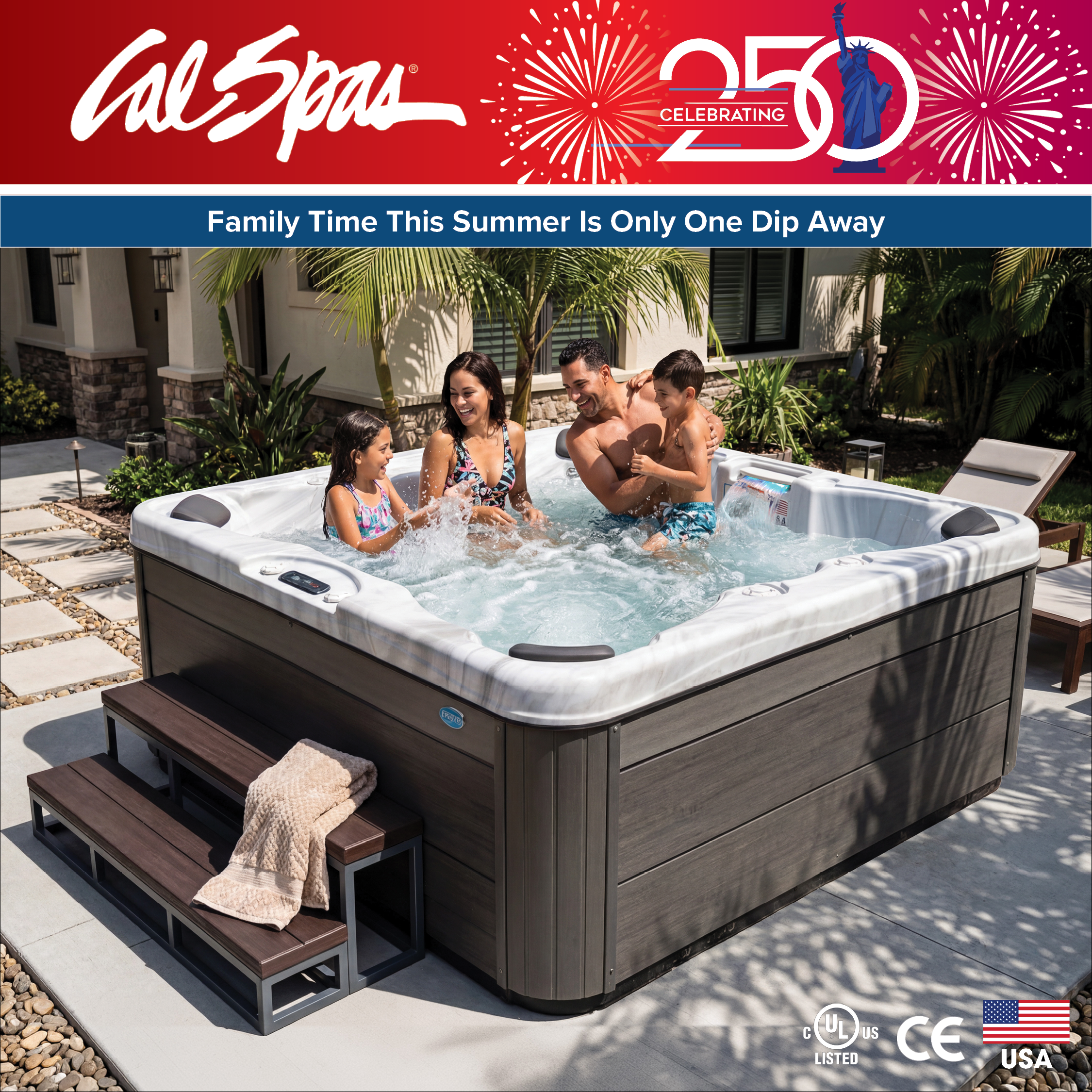 Calspas hot tub being used in a family setting - Isla Ratón